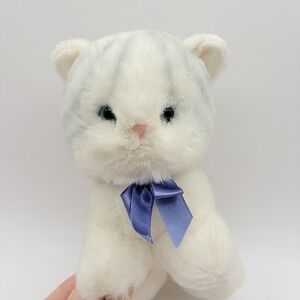 Vintage Gund Kitty Stuffed Animal Plush White Blue Eyes With Bow 9"